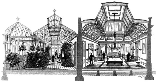 The solar-heated air of another attached conservatory added to the enjoyment of playing billiards.